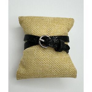 J Crew Black Leather Wrap Bracelet Faux Snakeskin Belt Buckle 32927